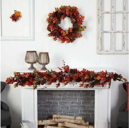 Crisp 6ft Maple Leaves and Pinecones Garland in Orange by Bellanest