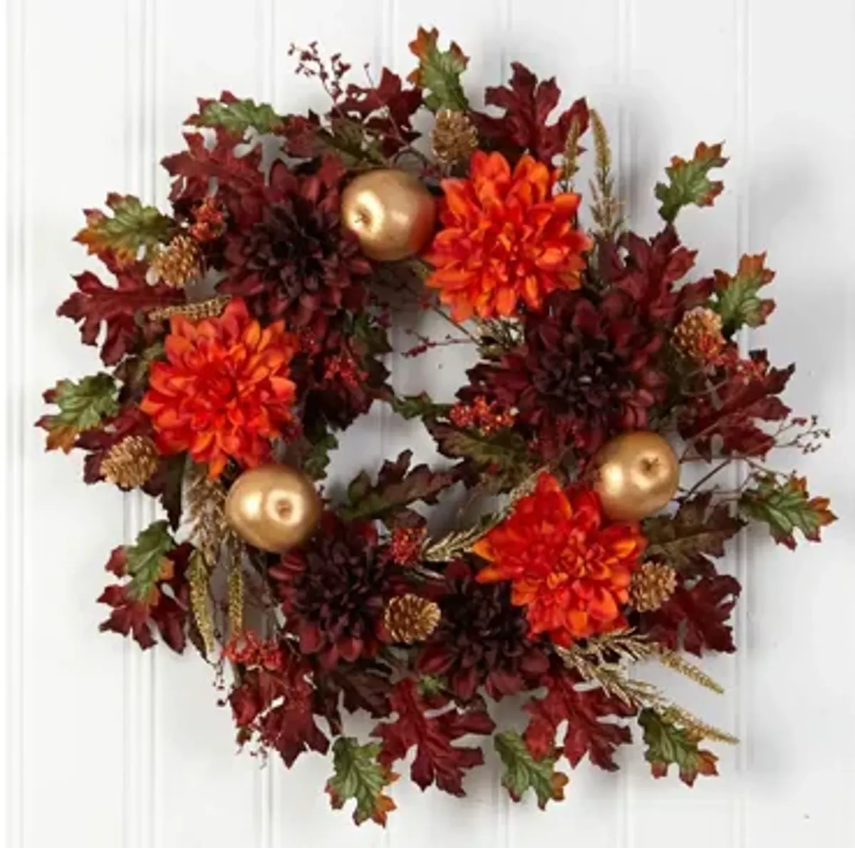 Crisp 24" Dahlia and Golden Apple Wreath