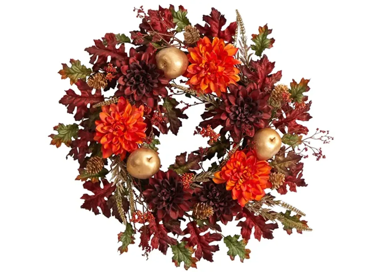 Crisp 24" Dahlia and Golden Apple Wreath in Orange by Bellanest