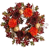 Crisp 24" Dahlia and Golden Apple Wreath in Orange by Bellanest