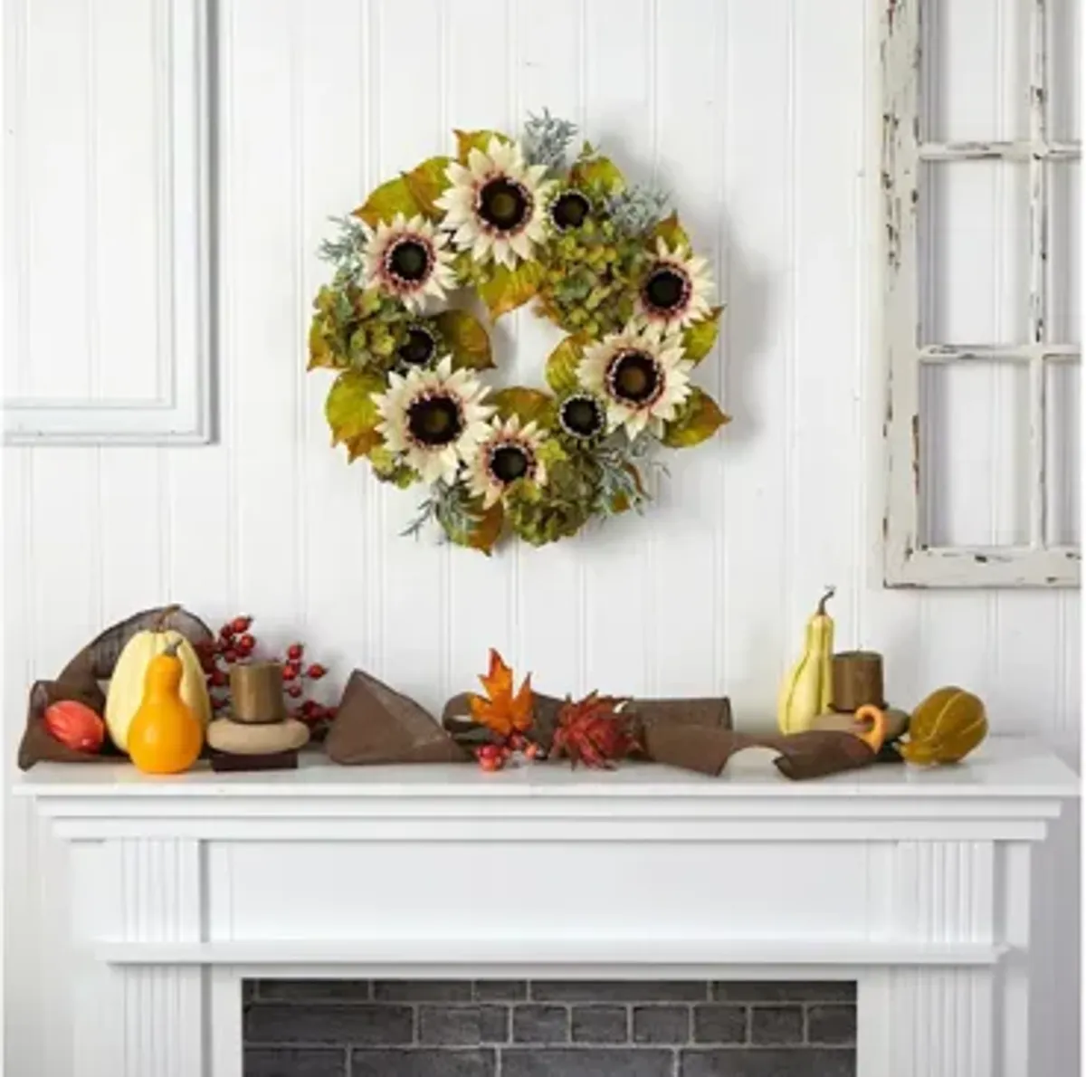 Crisp 24" Sunflower and Hydrangea Wreath