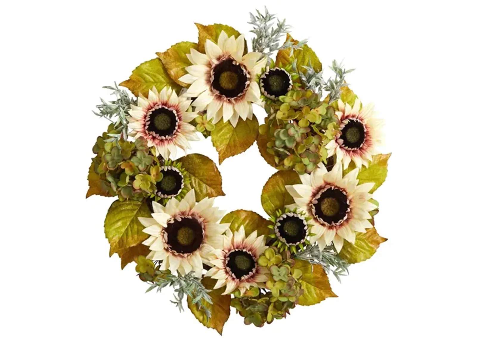 Crisp 24" Sunflower and Hydrangea Wreath in Green by Bellanest