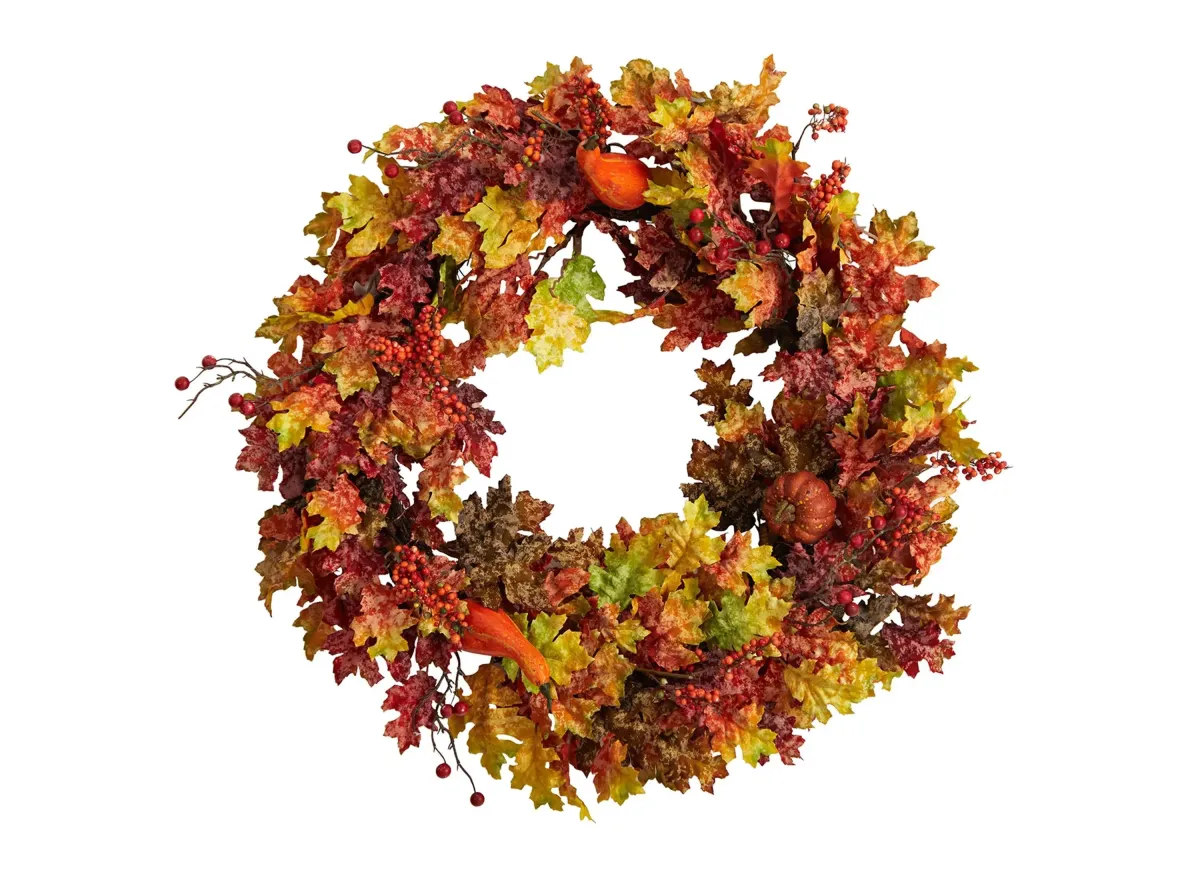 Crisp 32" Oak Leaf and Pumpkin Wreath in Orange by Bellanest