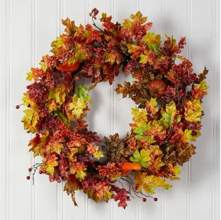 Crisp 32" Oak Leaf and Pumpkin Wreath in Orange by Bellanest