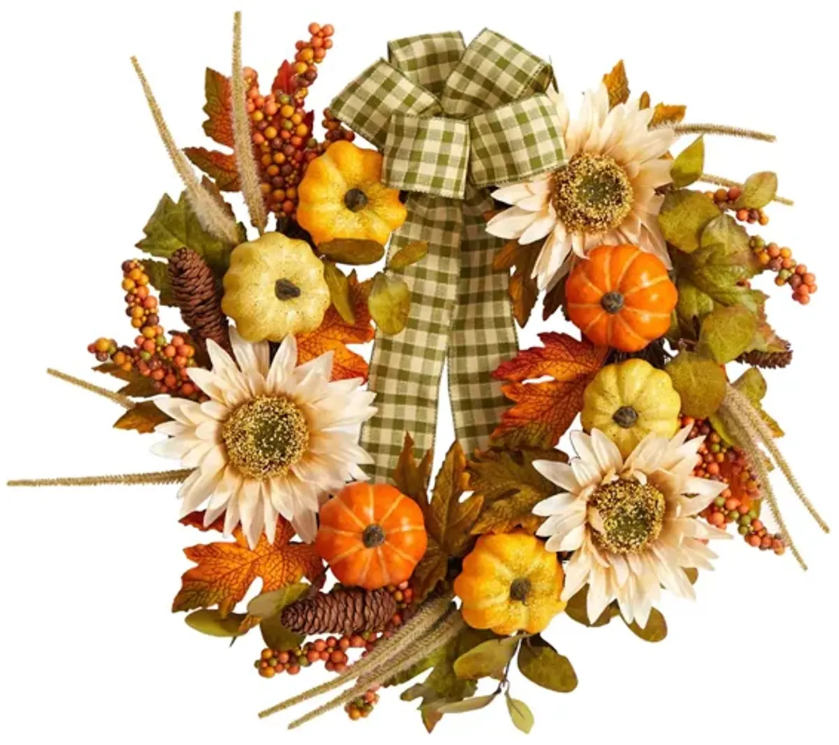 Crisp 24" Pumpkin and Sunflower Wreath in Orange by Bellanest