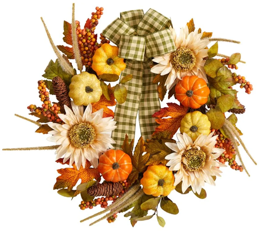 Crisp 24" Pumpkin and Sunflower Wreath in Orange by Bellanest