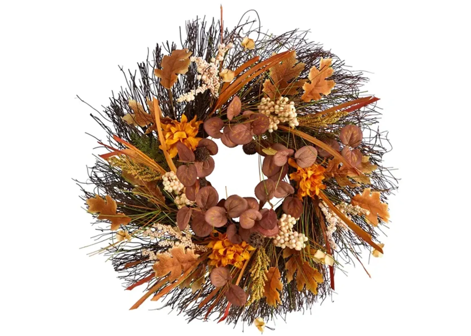 Crisp 22" Dahlia and Berries Wreath in Orange by Bellanest