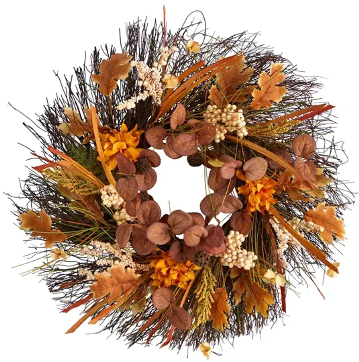 Crisp 22" Dahlia and Berries Wreath in Orange by Bellanest