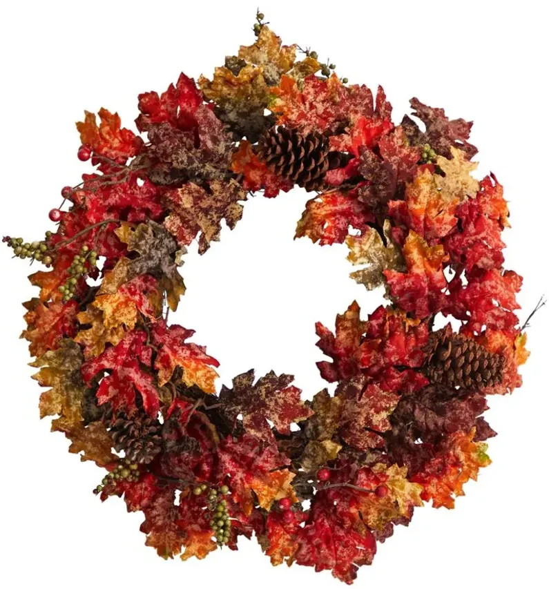 Crisp 24" Maple and Pinecone Wreath in Orange by Bellanest