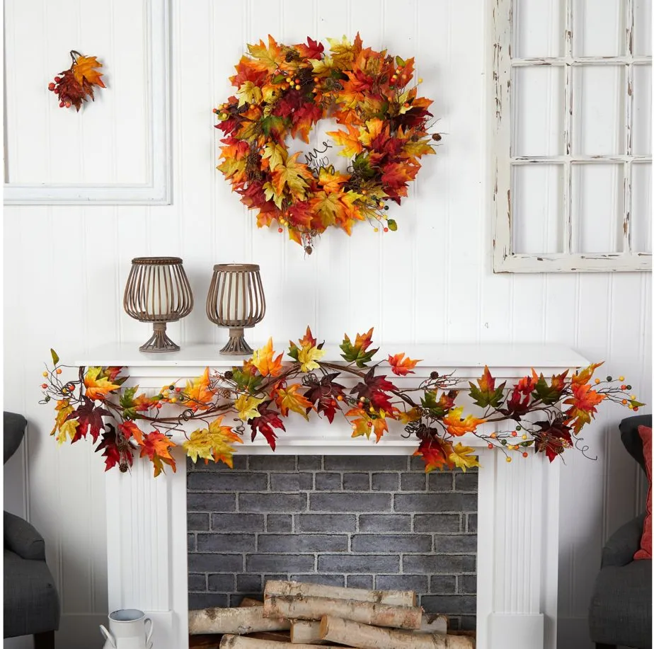 Crisp 6ft Maple Leaf and Berry Garland in Orange by Bellanest