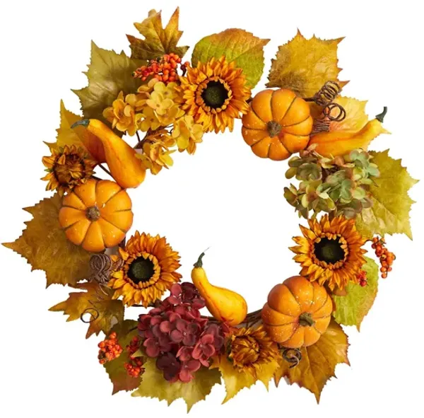 Crisp 22" Pumpkin and Sunflower Wreath