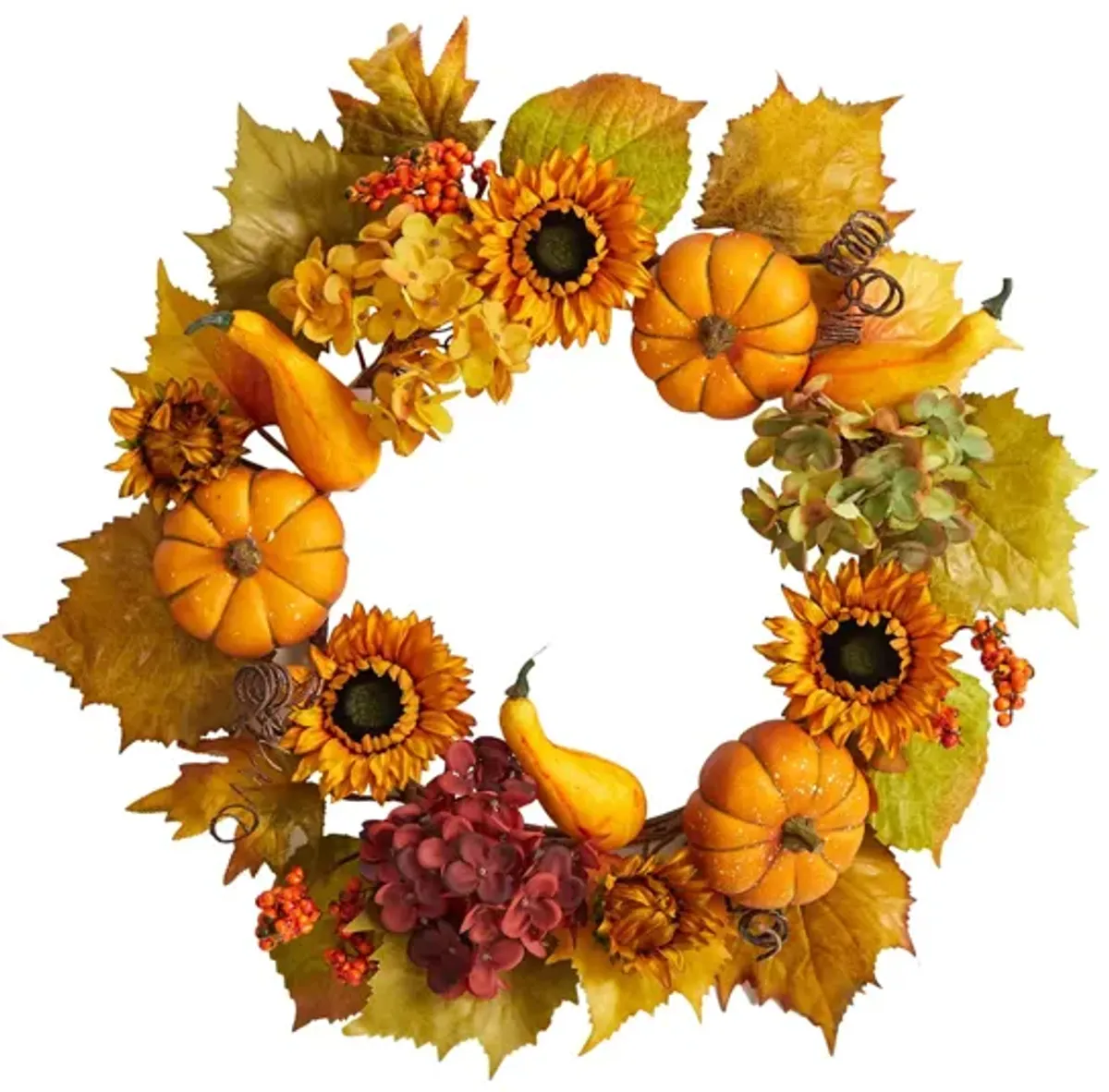 Crisp 22" Pumpkin and Sunflower Wreath in Orange by Bellanest