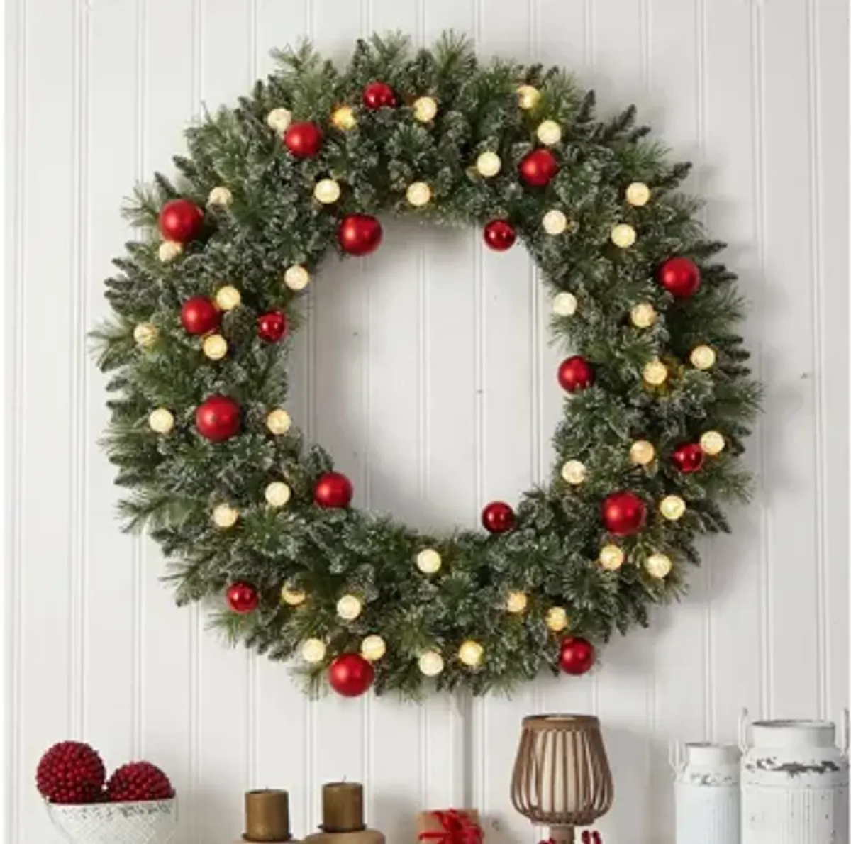 Adak 4ft Pre-Lit Christmas Wreath with Ornaments