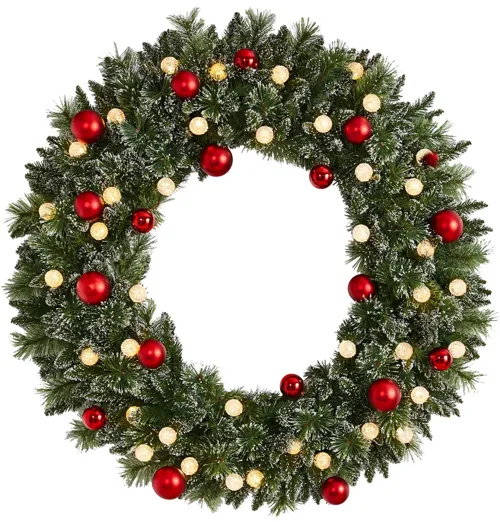 Adak 4ft Pre-Lit Christmas Wreath with Ornaments in Green by Bellanest