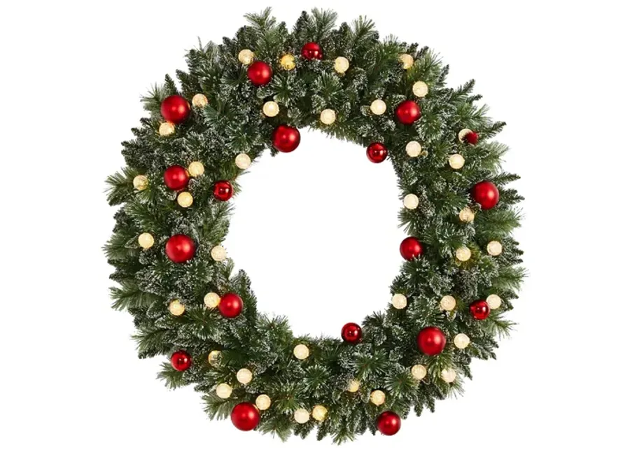 Adak 4ft Pre-Lit Christmas Wreath with Ornaments in Green by Bellanest