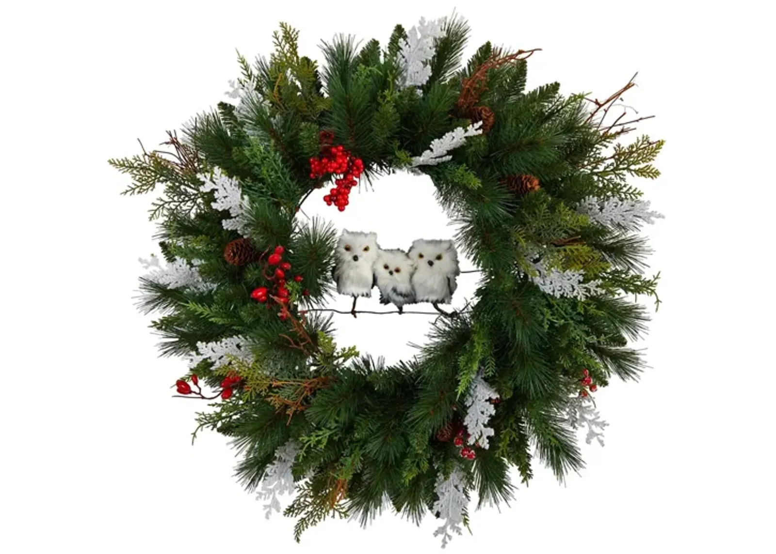 Adak 24" Winter Owl Wreath in Green by Bellanest