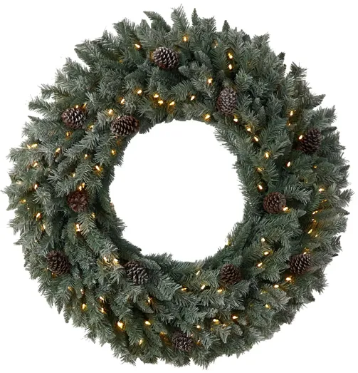 Adak 4ft Pre-Lit Christmas Wreath with Pinecones in Green by Bellanest