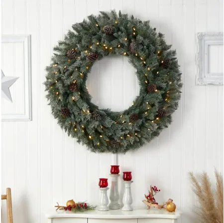 Adak 4ft Pre-Lit Christmas Wreath with Pinecones in Green by Bellanest
