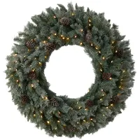 Adak 4ft Pre-Lit Christmas Wreath with Pinecones in Green by Bellanest