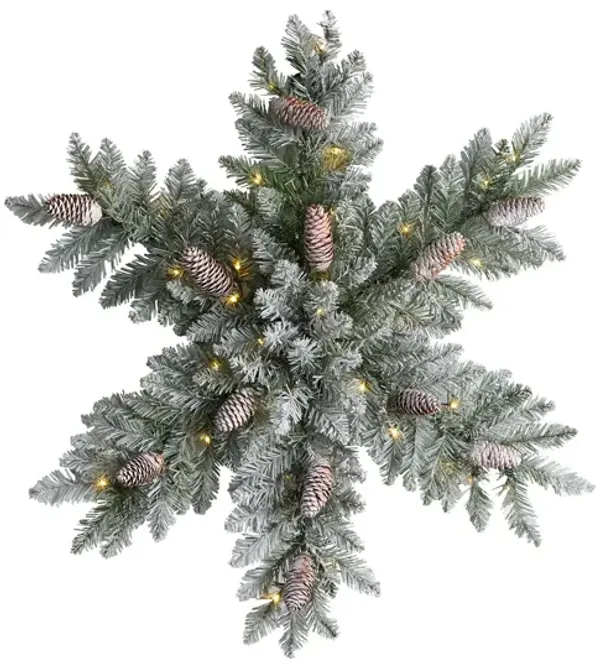 Adak 30" Pre-Lit Frosted Snowflake Wreath