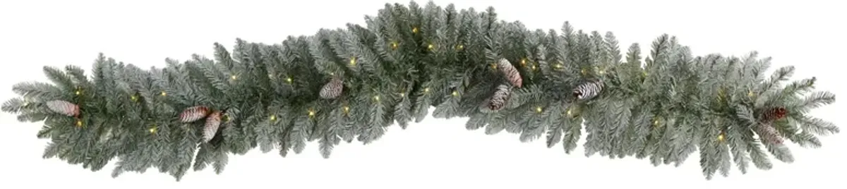 Adak 6ft Pre-Lit Frosted Garland with Pinecones in Green by Bellanest