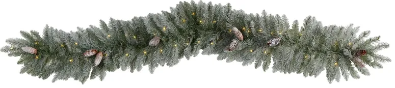 Adak 6ft Pre-Lit Frosted Garland with Pinecones in Green by Bellanest