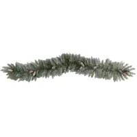 Adak 6ft Pre-Lit Frosted Garland with Pinecones in Green by Bellanest