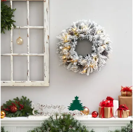 Adak 20" Pre-Lit Frosted Flocked Christmas Wreath in White by Bellanest