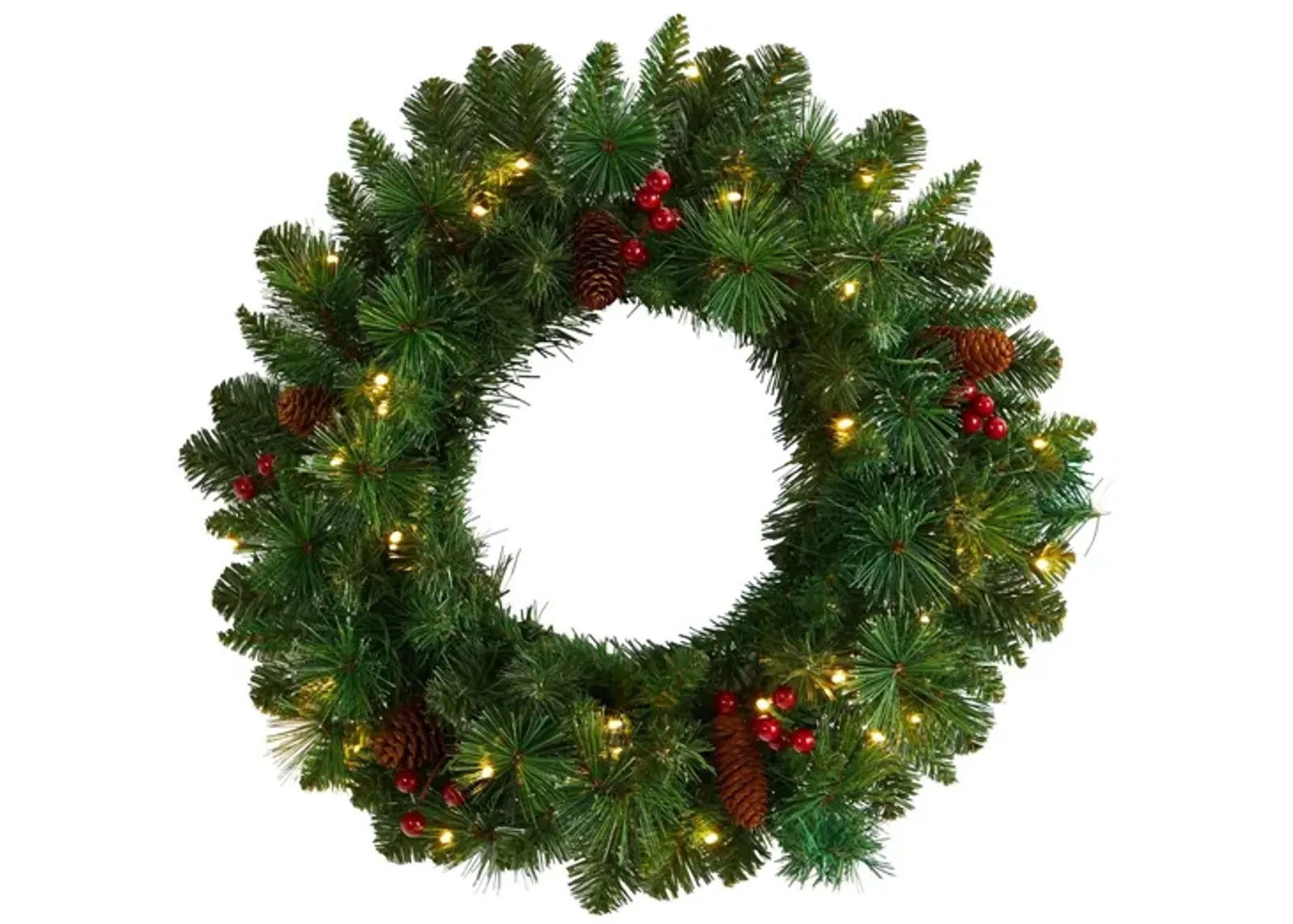 Adak 20" Pre-Lit Pine Christmas Wreath in Green by Bellanest