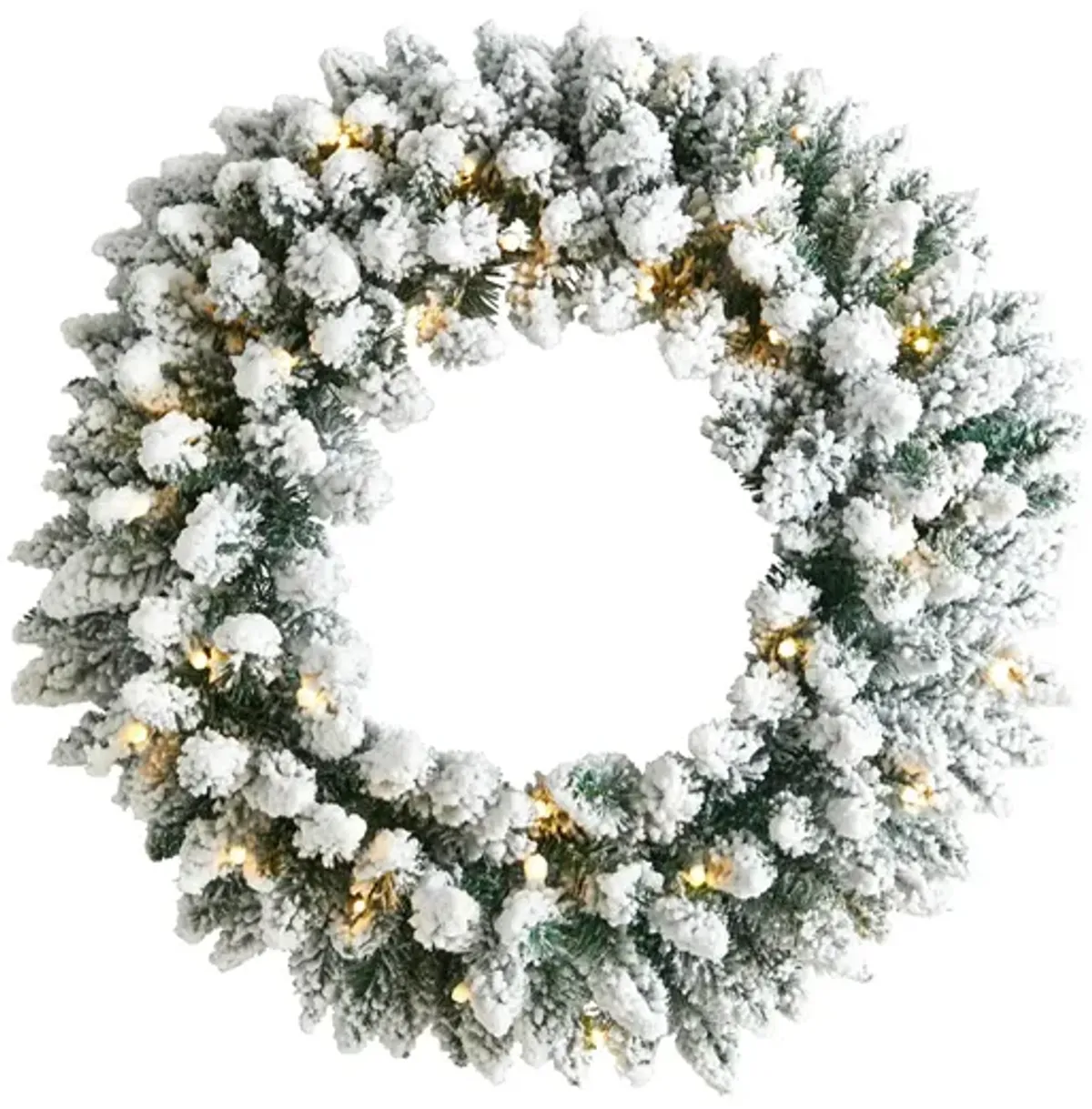 Adak 24" Pre-Lit Snowy Flocked Christmas Wreath in Green by Bellanest