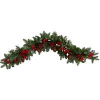 Adak 40" Pine Christmas Garland with Berries in Green by Bellanest