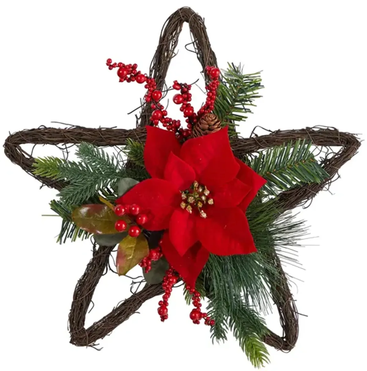 Adak 16" Poinsettia Star Wreath in Red by Bellanest