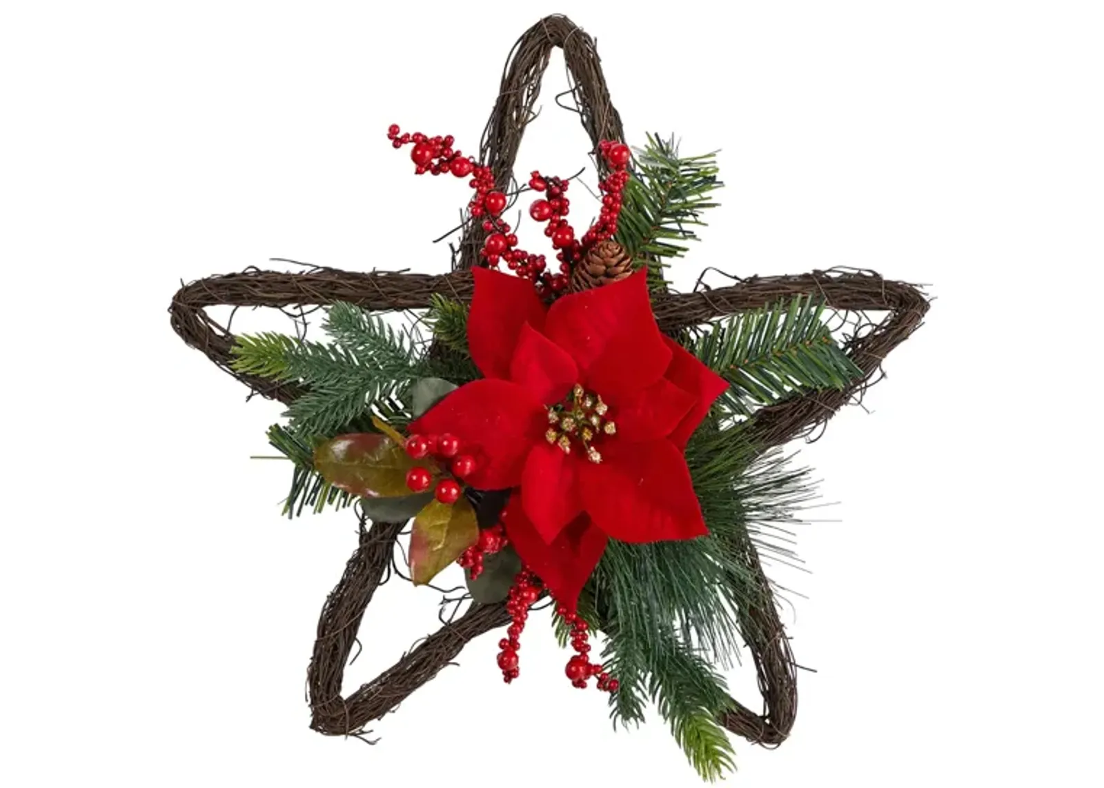 Adak 16" Poinsettia Star Wreath in Red by Bellanest