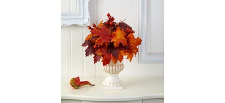 Fall foliage 20" Maple Leaves and Berries in Urn in Orange by Bellanest