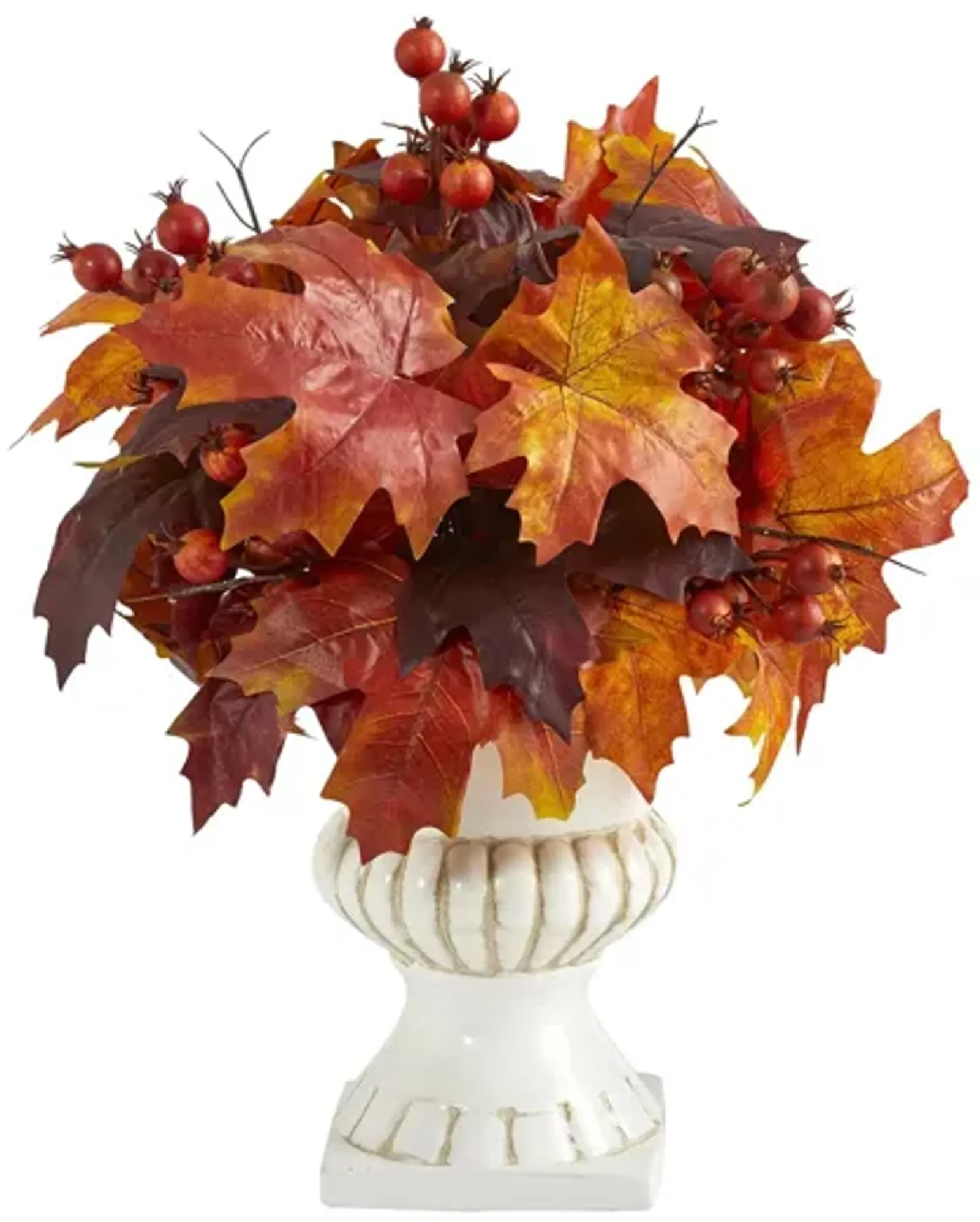 Fall foliage 20" Maple Leaves and Berries in Urn