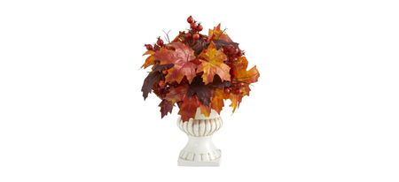 Fall foliage 20" Maple Leaves and Berries in Urn in Orange by Bellanest