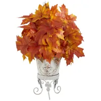 Fall foliage 20" Maple Leaves in Metal Planter in Orange by Bellanest