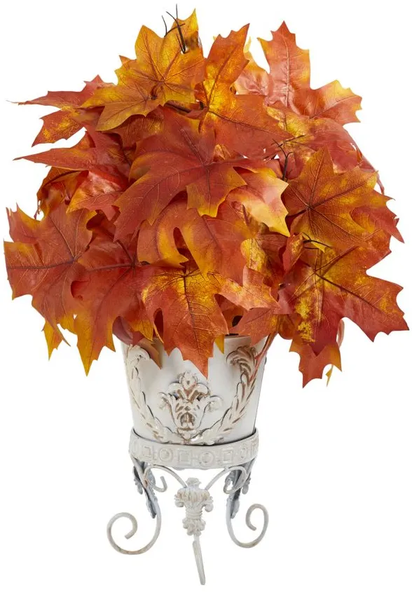 Fall foliage 20" Maple Leaves in Metal Planter in Orange by Bellanest