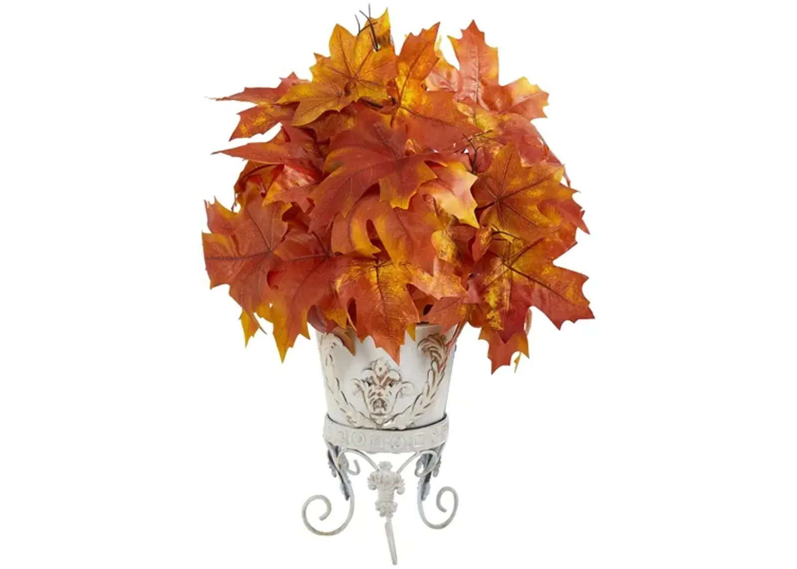 Fall foliage 20" Maple Leaves in Metal Planter in Orange by Bellanest