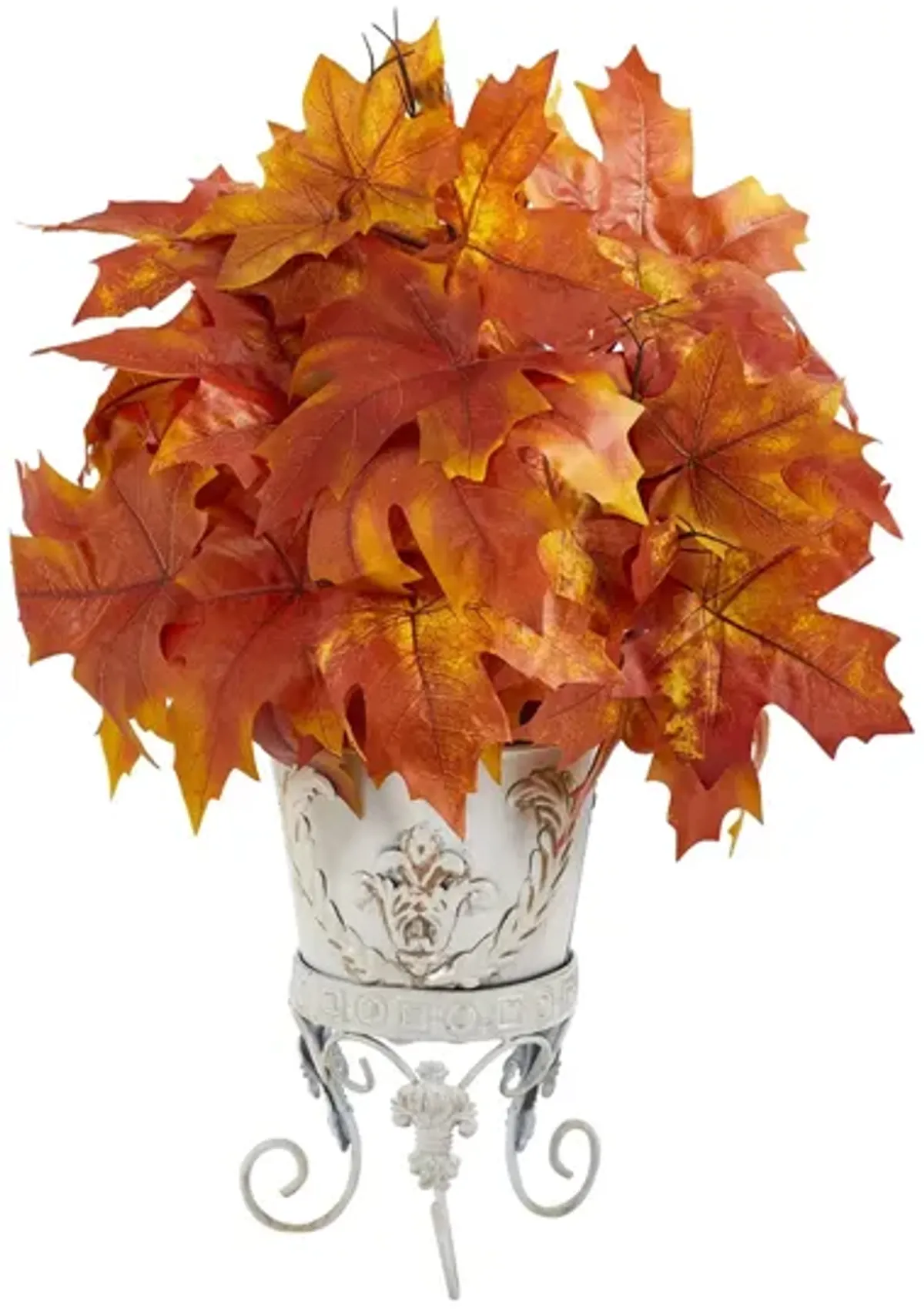 Fall foliage 20" Maple Leaves in Metal Planter in Orange by Bellanest