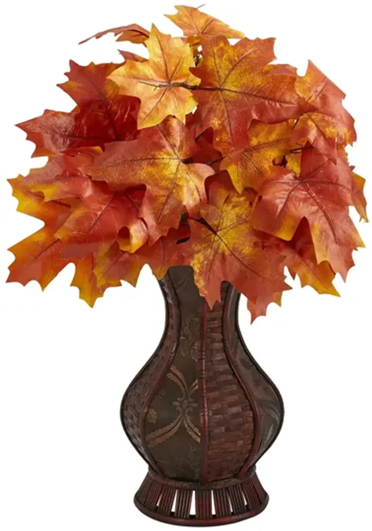 Fall foliage 24" Maple Leaves in Decorative Planter in Orange by Bellanest