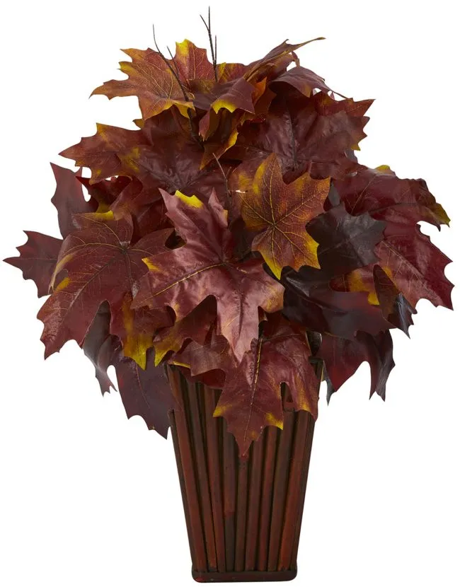 Fall foliage 19" Maple Leaves in Planter in Burgundy by Bellanest