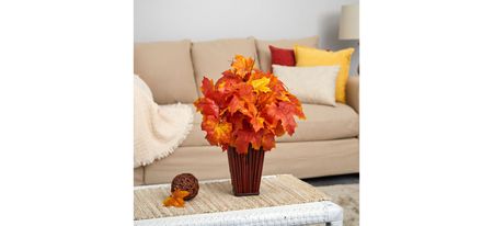 Fall foliage 19" Maple Leaves in Planter in Orange by Bellanest