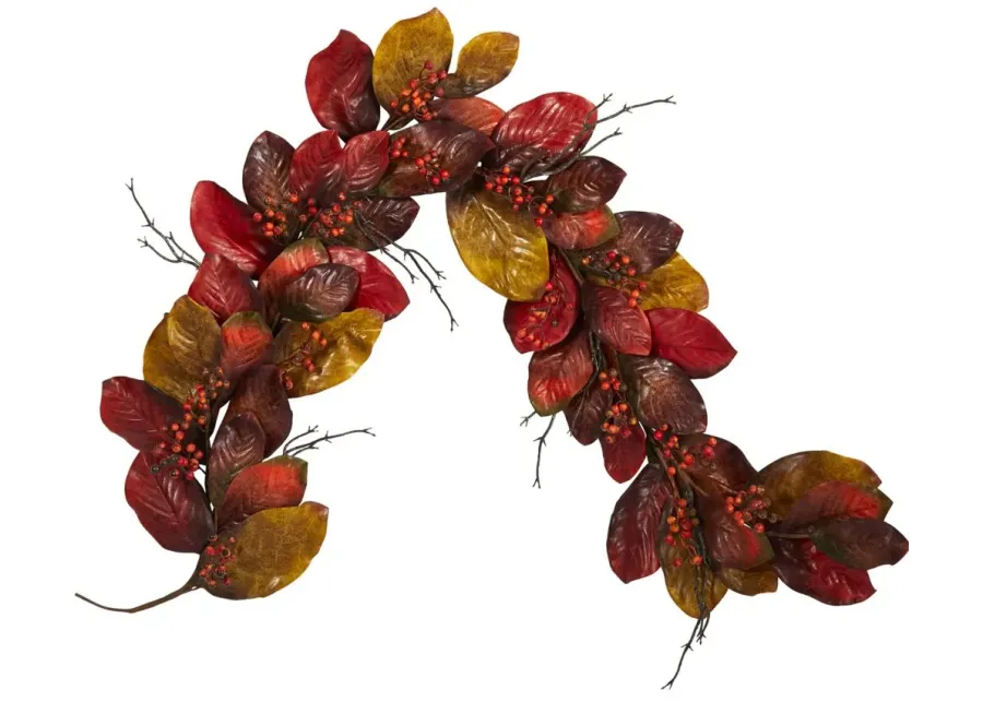 6ft Leaf and Berries Artificial Garland in Orange by Bellanest