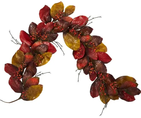 6ft Leaf and Berries Artificial Garland in Orange by Bellanest