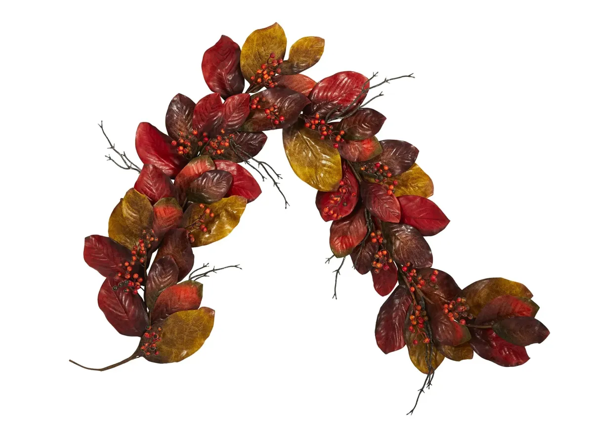 6ft Leaf and Berries Artificial Garland in Orange by Bellanest