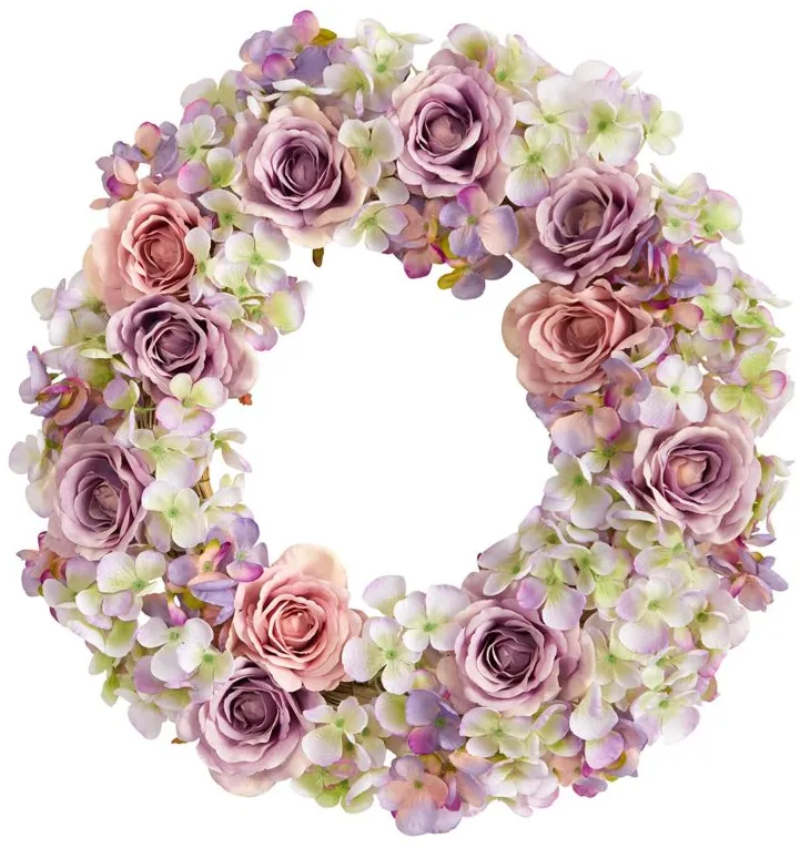 18in. Rose and Hydrangea Artificial Wreath in Pink by Bellanest