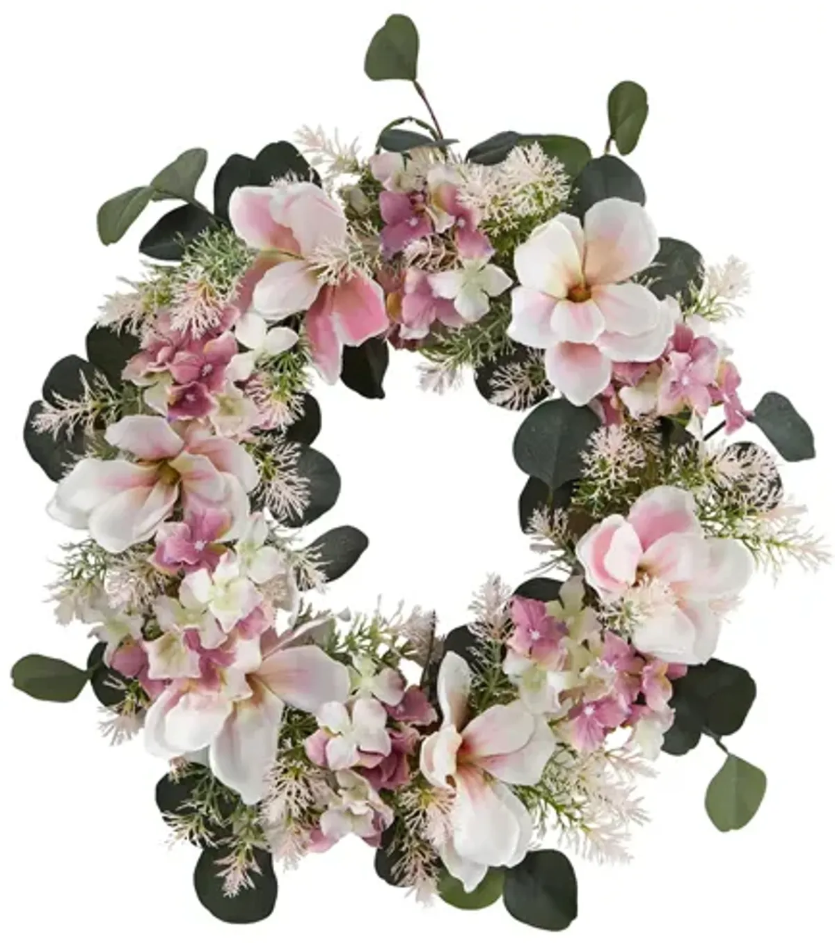 20in. Hydrangea and Magnolia Artificial Wreath in Pink by Bellanest