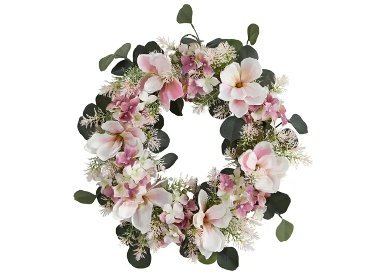 20in. Hydrangea and Magnolia Artificial Wreath in Pink by Bellanest