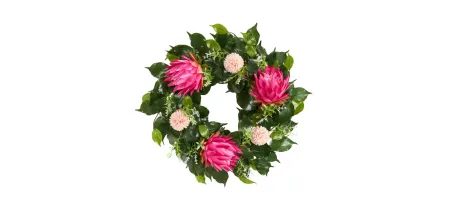 24in. Protea Artificial Wreath in Pink by Bellanest